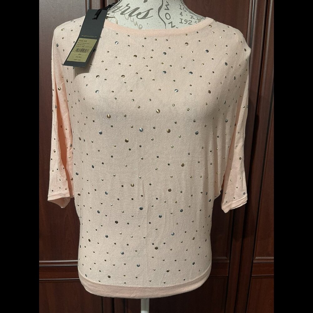 Phase Eight NWT 42” Embellished Stud 3/4 Sleeve Top Party Pink
